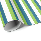 Papier Cadeau Rayures verticales bleues blanches vertes (Coin rond)