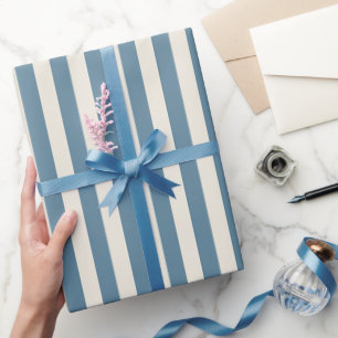 Papier Cadeau Rayures verticales bleues et crème