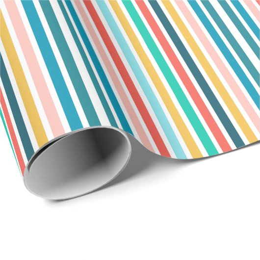 Papier Cadeau Rayures verticales multicolores d'été moderne (Coin rond)