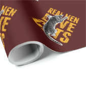 Papier Cadeau Real Men Love Chats sur rouge bordeaux (Coin rond)