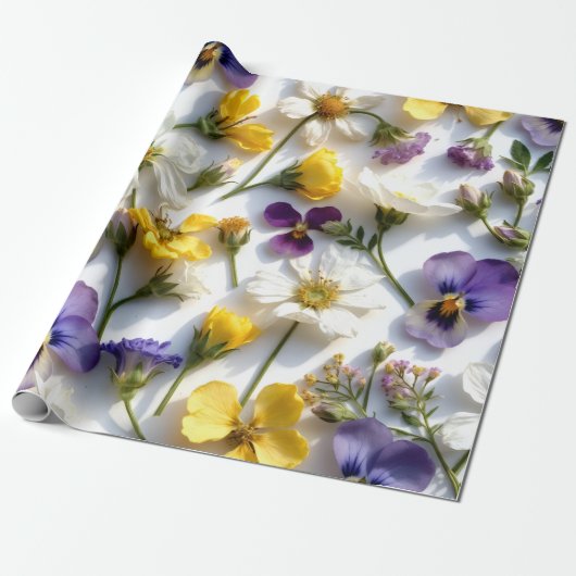 Papier Cadeau Realistic Pressed Flower Spring Gift Wrap (Déroulé)