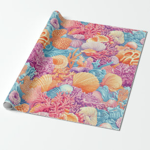 Papier Cadeau Récif de corail tropical turquoise lavande marin
