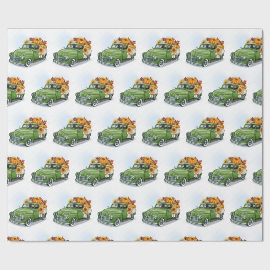 Papier Cadeau Récolte d'automne dans un camion vert (Plat)