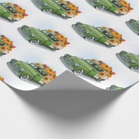 Papier Cadeau Récolte d'automne dans un camion vert (Coin)