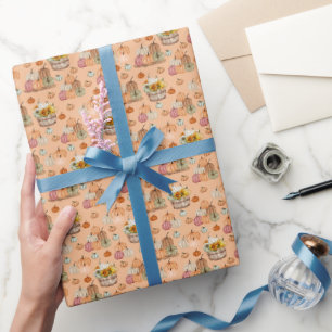 Papier Cadeau Récolte de Citrouille rustique sur orange clair
