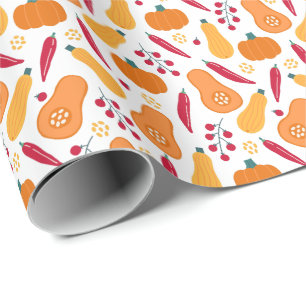 Papier Cadeau Récolte Motif de légumes orange et rouge