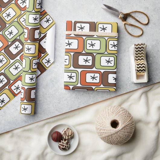 Papier Cadeau Rectangles rétro avec Starbursts (Artisanat)