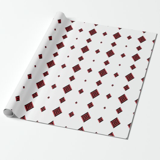 Papier Cadeau Red and Black Geometric Diamond Pattern Modern Tot (Déroulé)