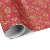 Papier Cadeau Red and Gold Arabesque Wrapping Paper (Roll) (Coin rond)