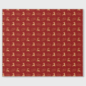 Papier Cadeau Red and Gold Christmas Reindeers (Plat)