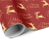 Papier Cadeau Red and Gold Christmas Reindeers (Coin rond)