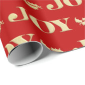 Papier Cadeau Red and Gold Joy Holly Christmas Wrapper Papier (Coin rond)