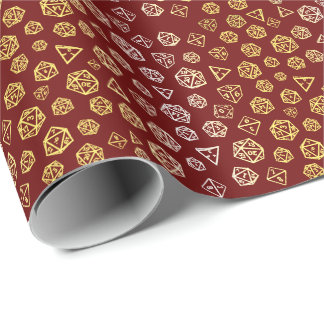 Papier Cadeau Red and Gold Roleplaying Dice Wrapping Paper