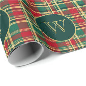 Papier Cadeau Red and Green Christmas Plaid Monogram (Coin rond)