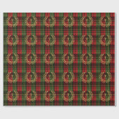 Papier Cadeau Red And Green Plaid Monogram Wreath Christmas (Plat)