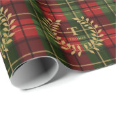 Papier Cadeau Red And Green Plaid Monogram Wreath Christmas (Coin rond)