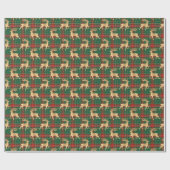 Papier Cadeau Red and Green Plaid with Faux Gold Reindeer (Plat)