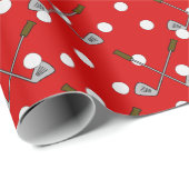 Papier Cadeau Red And White Golf Balls And Clubs (Coin rond)