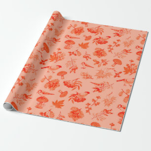 Papier Cadeau Red Autumn laisse Berries Birds Vintage Botanique