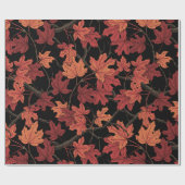 Papier Cadeau Red Autumn maple leaves on black (Plat)