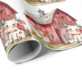 Papier Cadeau Red Barn Cute Cow Chicken Boy Anniversaire fête ca (Coin rond)