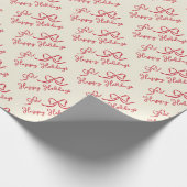 Papier Cadeau Red Beige Happy Holidays Bow Pattern (Coin)