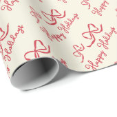 Papier Cadeau Red Beige Happy Holidays Bow Pattern (Coin rond)