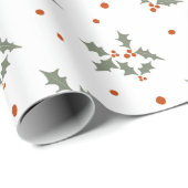 Papier Cadeau Red Berries Foliage Holly cadeau de Noël (Coin rond)