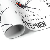 Papier Cadeau Red & Black Spider Fête d'anniversaire Thème et no (Coin rond)