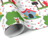 Papier Cadeau Red blue green dog house bones (Coin rond)