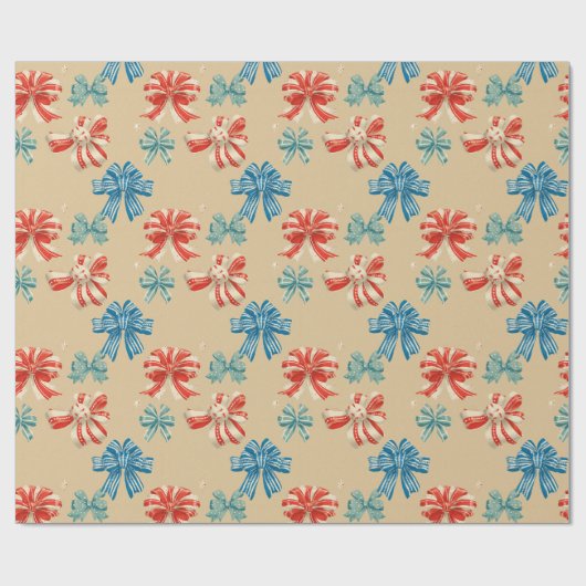 Papier Cadeau Red, Blue, Green, White Bow Pattern (Plat)