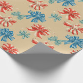 Papier Cadeau Red, Blue, Green, White Bow Pattern (Coin)