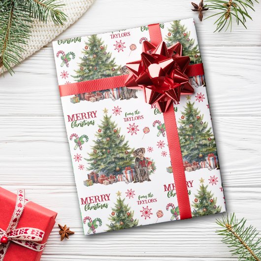 Papier Cadeau Red Bow À poils durs Pointer Chien de vacances arb