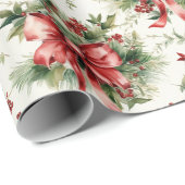 Papier Cadeau Red Bows and Holly Leaves (Coin rond)