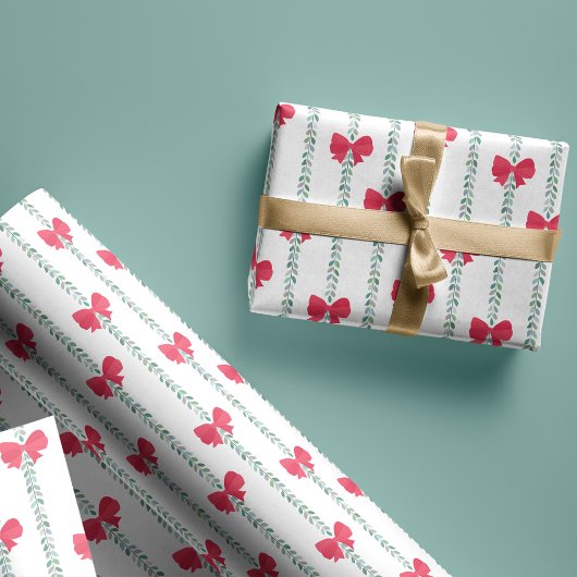 Papier Cadeau Red Bows & Garland Motif Pour Les Cadeaux De Noël