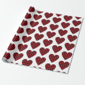 Papier Cadeau Red Buffalo Plaid Check Coeurs Pays Rustique (Déroulé)