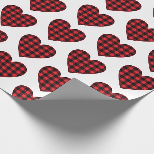 Papier Cadeau Red Buffalo Plaid Check Coeurs Pays Rustique (Coin)