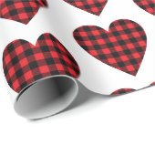 Papier Cadeau Red Buffalo Plaid Check Coeurs Pays Rustique (Coin rond)