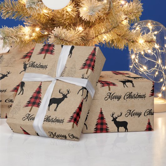 Papier Cadeau Red Buffalo Plaid & Joyeux bois de Noël (Vacances)