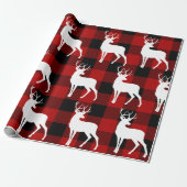 Papier Cadeau Red Buffalo Plaid & White Deer Christmas (Déroulé)