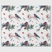Papier Cadeau Red Bull-finch & Christmas Foliage Motif (Plat)