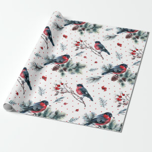 Papier Cadeau Red Bull-finch & Christmas Foliage Motif