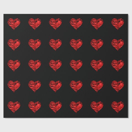 Papier Cadeau Red Camo Hearts Valentine Linen Papier d'enveloppe (Plat)