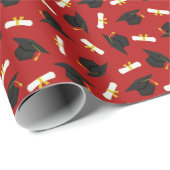 Papier Cadeau Red Caps Diplomas Pattern Graduation Party (Coin rond)