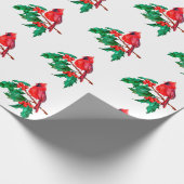 Papier Cadeau Red Cardinal Bird sur Holly Berry Branch Noël (Coin)