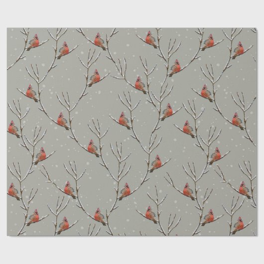 Papier Cadeau Red Cardinal Perched on a Tree Branch Wrapping Pap (Plat)