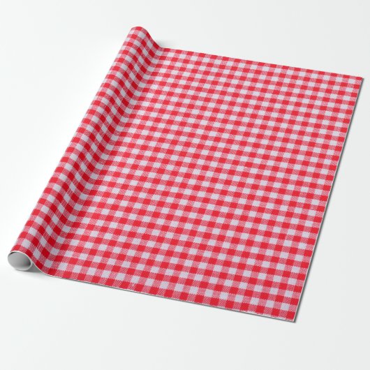 Papier Cadeau Red checkered fabric closeup , tablecloth texture (Déroulé)