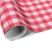 Papier Cadeau Red checkered fabric closeup , tablecloth texture (Coin rond)