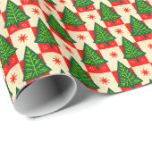 Papier Cadeau Red Checks with Trees Country (Coin rond)