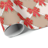 Papier Cadeau Red Christmas Bows on Checker (Coin rond)